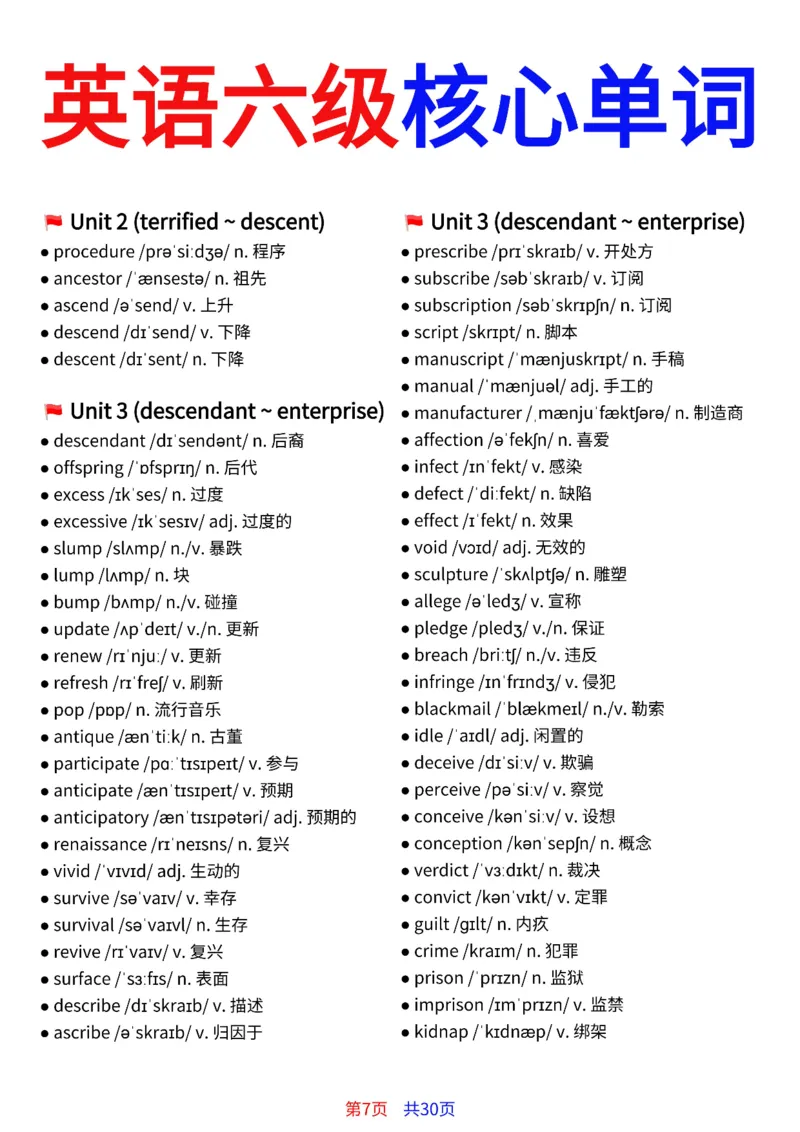 英语六级核心单词30页完整版_最新更新，视频都在这_2026、6月四级速转存易和谐_小红书同款笔记