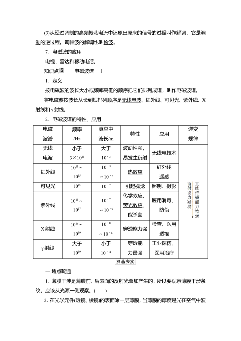 第2讲　光的波动性　电磁波教案_04高考物理_新高考复习资料_2022年新高考复习资料_2022届一轮复习讲练结合_第13章光电磁波_第2讲　光的波动性　电磁波