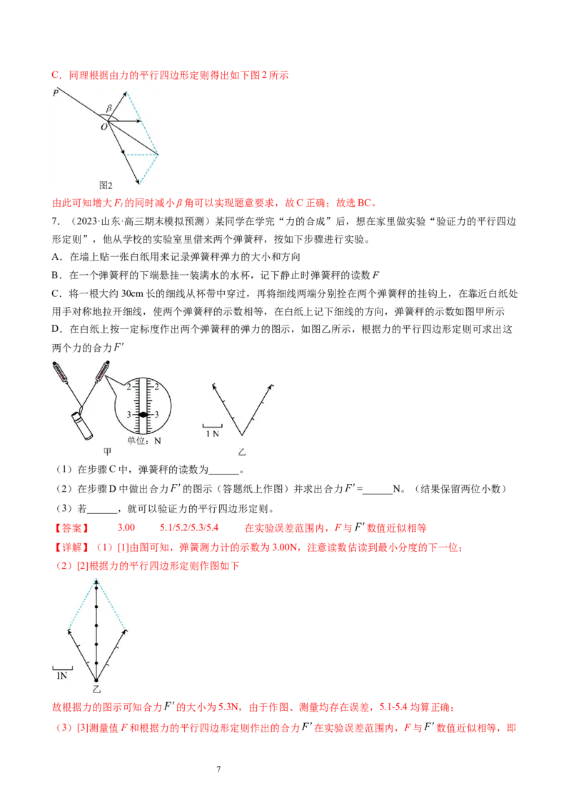 第11讲探究两个互成角度的力的合成规律（练习）（解析版）_04高考物理_新高考复习资料_2024新高考复习资料_一轮复习资料_2024年高考物理一轮复习讲练测（讲义+练习+课件）（新高考）
