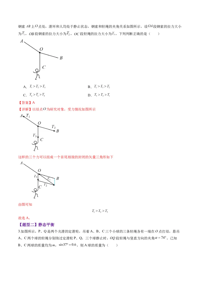 第07讲共点力的平衡（练习）（解析版）_04高考物理_新高考复习资料_2025年新高考资料_2025年高考物理一轮复习讲练测（新教材新高考）