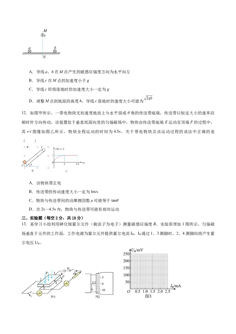 第11章磁场章末检测卷（原卷版）_04高考物理_新高考复习资料_2024新高考复习资料_一轮复习资料_完备战2024年高考物理一轮复习考点帮（新高考专用）