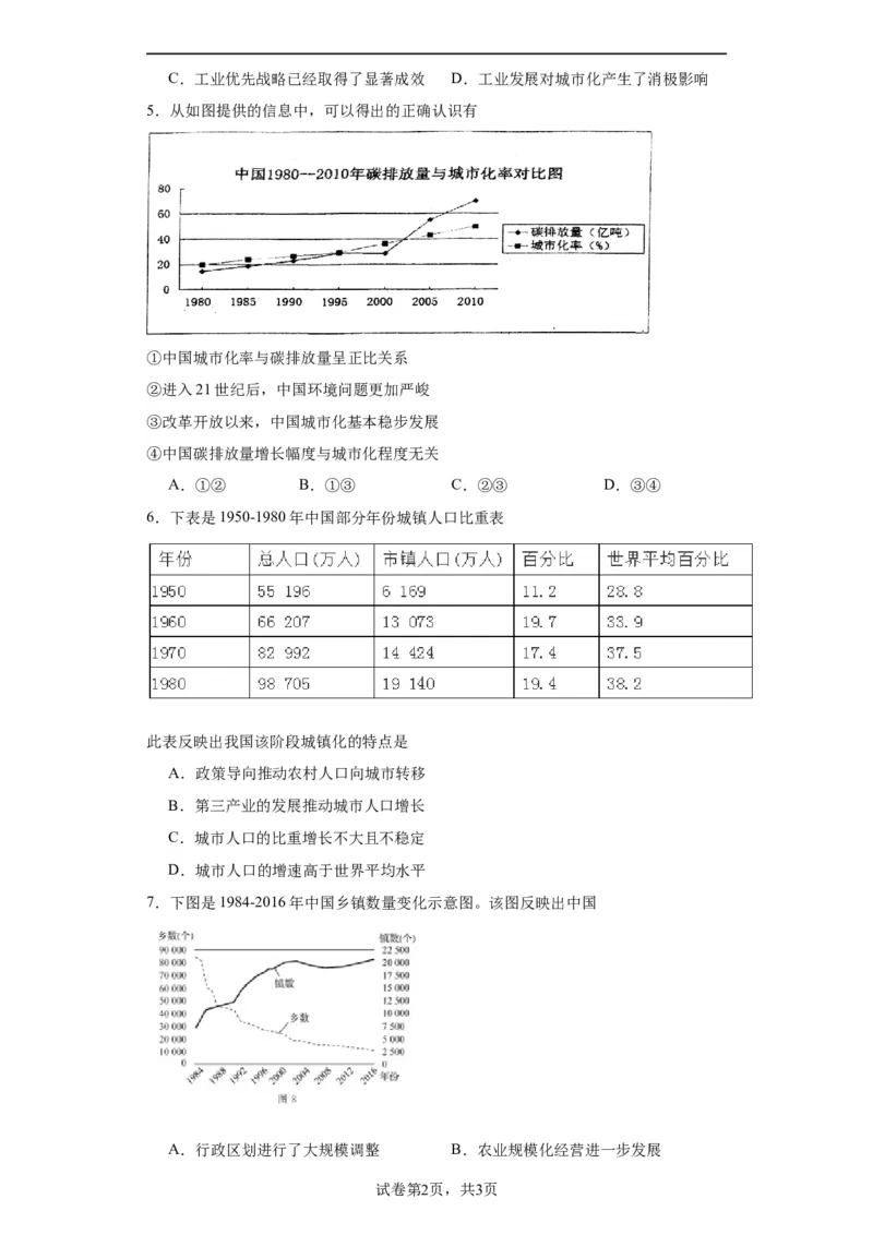 经济类热点--城市化进程-2023-2024学年高三历史二轮（专题训练）原卷版_07高考历史_2024年新高考资料_2.2024二轮复习_2024届高三历史统编版二轮复习专项训练