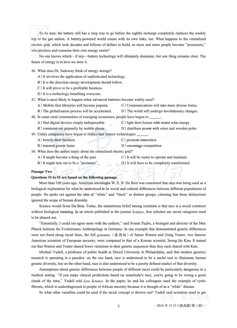 2016年12月大学英语6级真题及解析（卷三）_最新更新，视频都在这_2026、6月四级速转存易和谐_四六级真题+资料包_六级真题_2016年12月六级真题及答案解析（全三套）