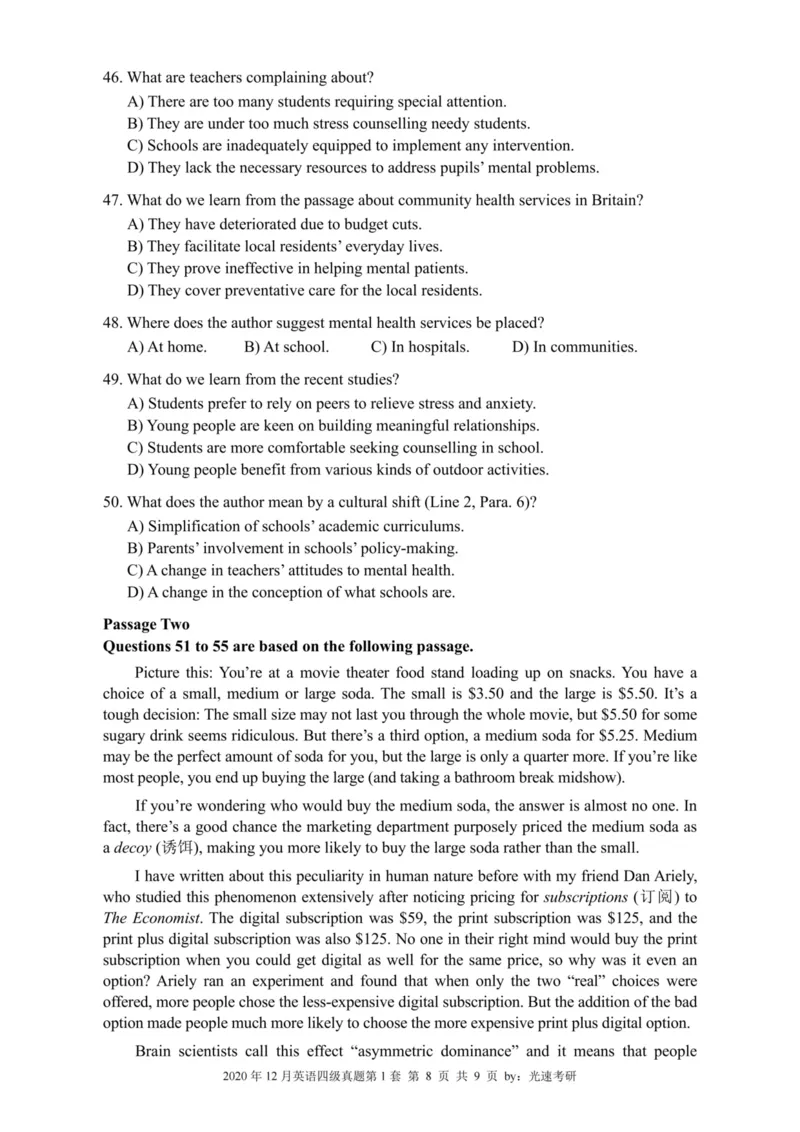 2020.12四级真题全3套(带书签)_02.四六级真题+模拟题（0128）_四级真题+音频+解析(0128)_03.2016&mdash;2025年新题型_2020年12月四级