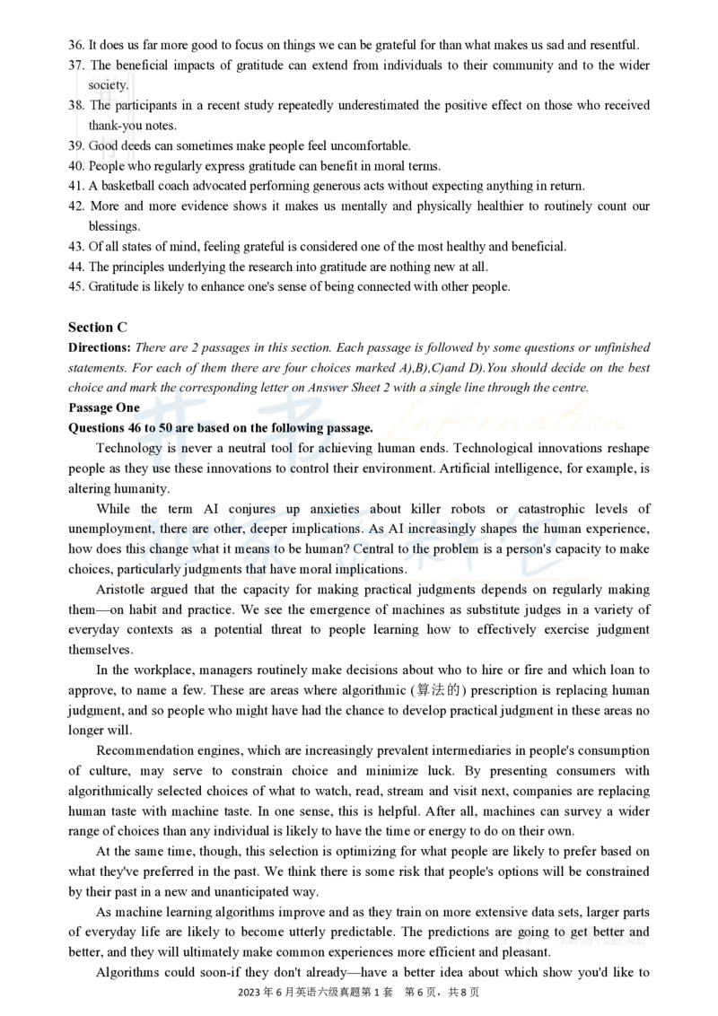 2023.06英语六级真题第1套_最新更新，视频都在这_2026、6月四级速转存易和谐_四六级真题+资料包_六级真题_2023年06月六级真题及答案解析（全三套）