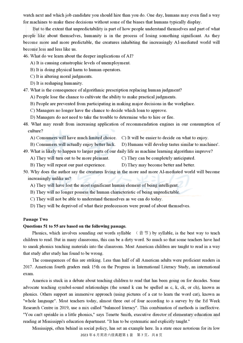 2023.06英语六级真题第1套_最新更新，视频都在这_2026、6月四级速转存易和谐_四六级真题+资料包_六级真题_2023年06月六级真题及答案解析（全三套）
