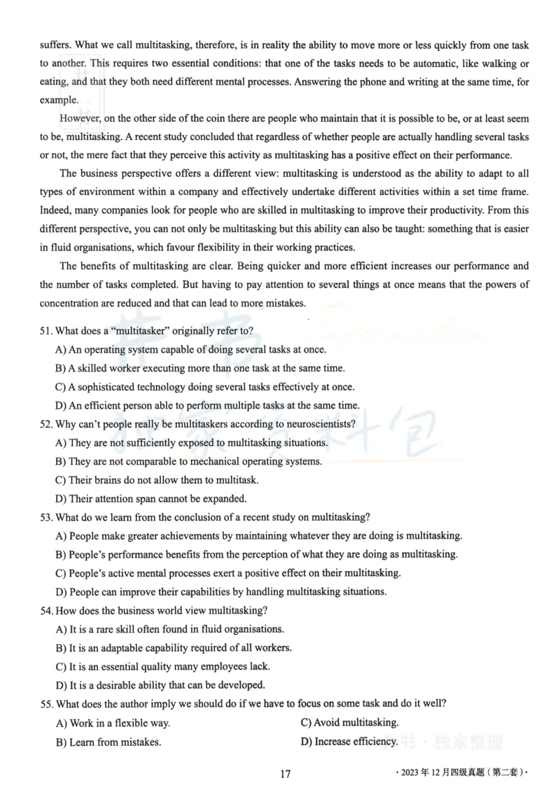 2023年12月大学英语四级考试真题卷2_最新更新，视频都在这_2026、6月四级速转存易和谐_四六级真题+资料包_四级真题_2023年12月CET4