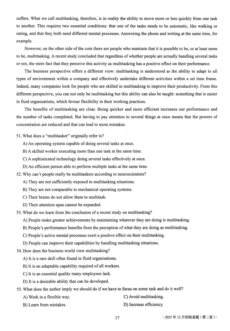 2023.12四级真题第2套_最新更新，视频都在这_2026、6月四级速转存易和谐_新大学英语2025.6月4.6级真题_※1.四级历年真题、解析及听力_2.2017-2024年（新题型）_2023年12月CET4