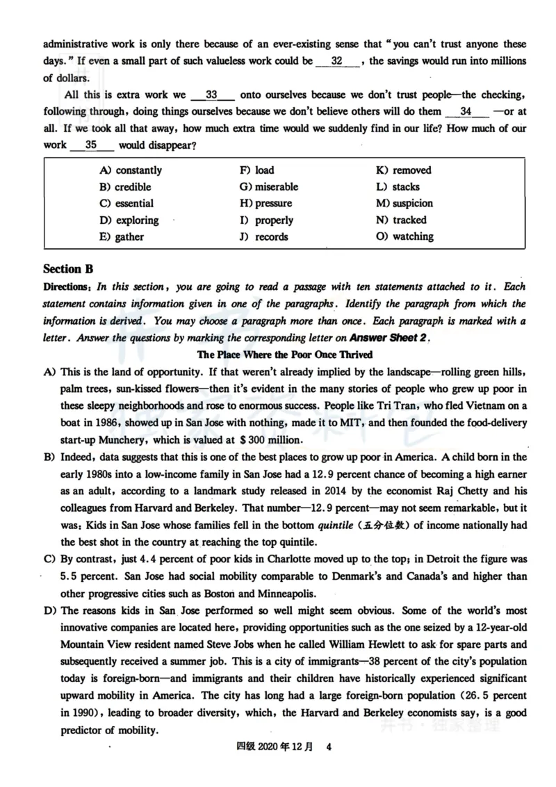 2020年12月大学英语四级考试真题卷1_最新更新，视频都在这_2026、6月四级速转存易和谐_四六级真题+资料包_四级真题_2020年12月CET4