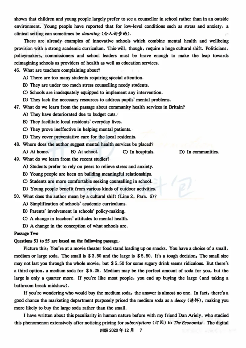 2020年12月大学英语四级考试真题卷1_最新更新，视频都在这_2026、6月四级速转存易和谐_四六级真题+资料包_四级真题_2020年12月CET4