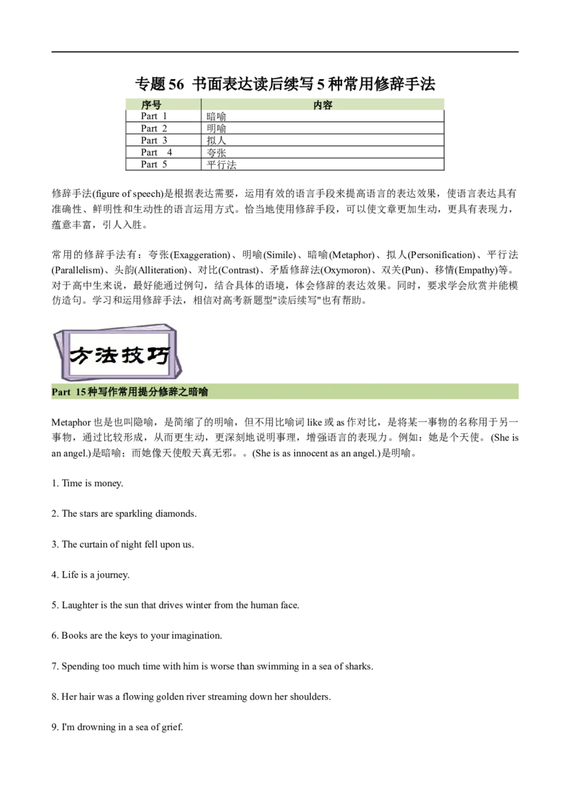 考点56-书面表达读后续写5种常用修辞手法（二）（重难题型）（解析版）-备战2023年高考英语一轮复习考点帮（全国通用）_03高考英语_通用版（老高考）复习资料_2023年复习资料_一轮复习
