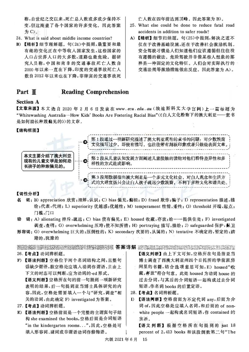 2021年06月英语六级真题答案解析（卷一）_最新更新，视频都在这_2026、6月四级速转存易和谐_四六级真题+资料包_六级真题_2021年06月六级真题及答案解析（完整版）