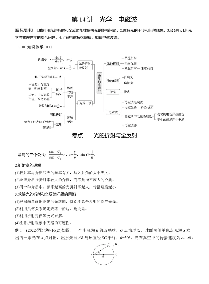 第一篇　专题五　第14讲　光学　电磁波_04高考物理_2025年新高考资料_二轮复习_2025年高考物理大二轮_2025物理二轮专题复习教师用书Word版文档_第一篇　专题复习