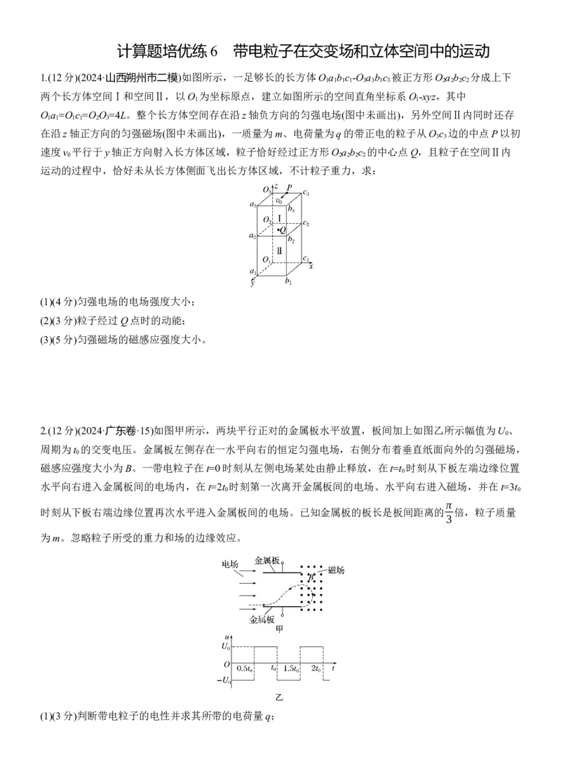 第一篇　专题三　计算题培优练6　带电粒子在交变场和立体空间中的运动_04高考物理_2025年新高考资料_二轮复习_2025年高考物理大二轮_2025物理二轮专题复习学生用书Word版文档