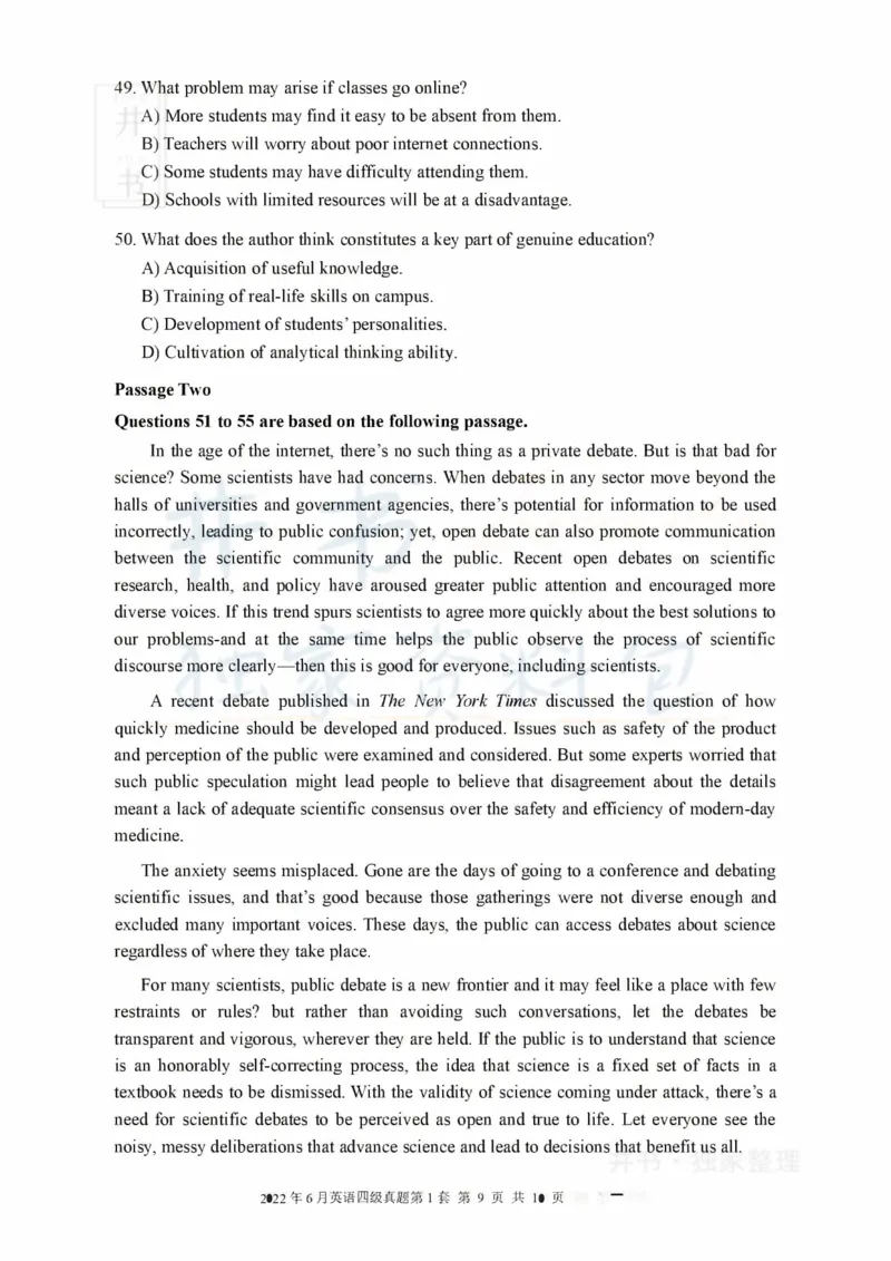 2022年6月大学英语四级考试真题卷1_最新更新，视频都在这_2026、6月四级速转存易和谐_四六级真题+资料包_四级真题_2022年6月CET4