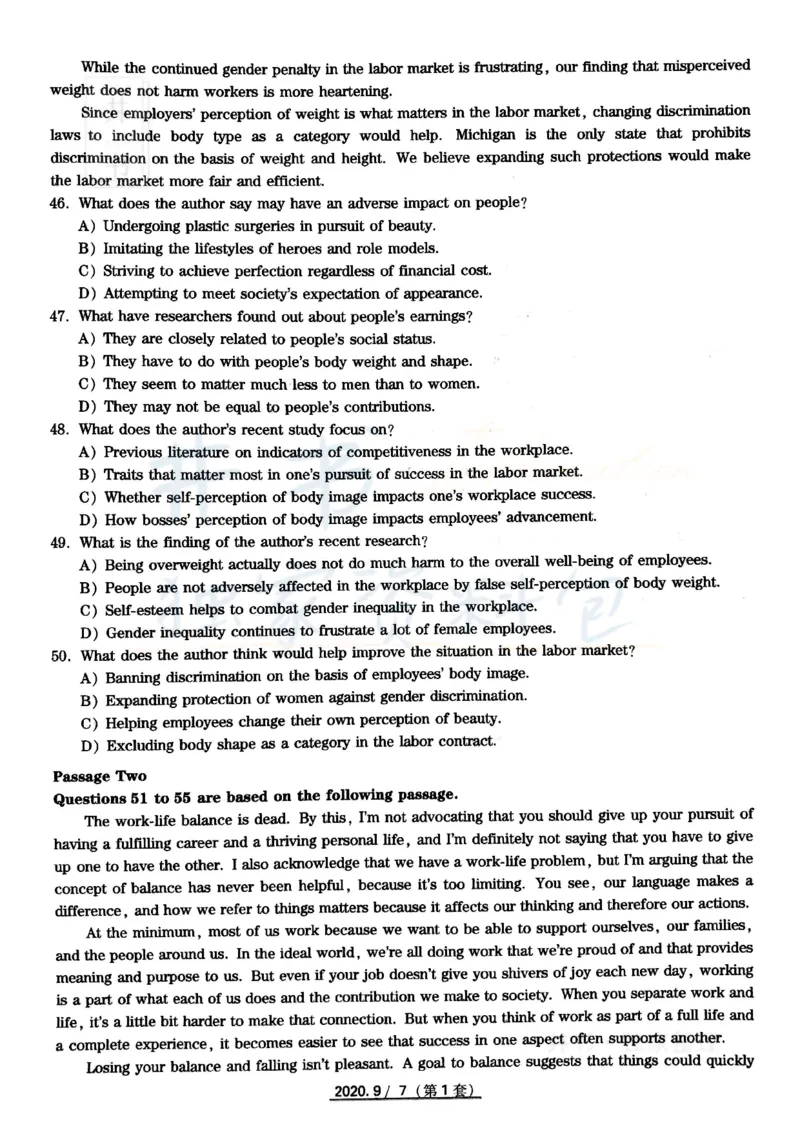 2020年9月大学英语四级考试真题卷1_最新更新，视频都在这_2026、6月四级速转存易和谐_四六级真题+资料包_四级真题_2020年9月CET4