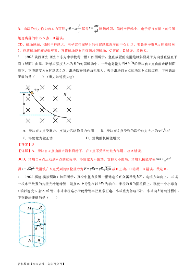 第50讲磁场对运动电荷的作用（练习）（解析版）_04高考物理_新高考复习资料_2024新高考复习资料_一轮复习资料_2024年高考物理一轮复习讲练测（讲义+练习+课件）（新高考）_讲义+练习