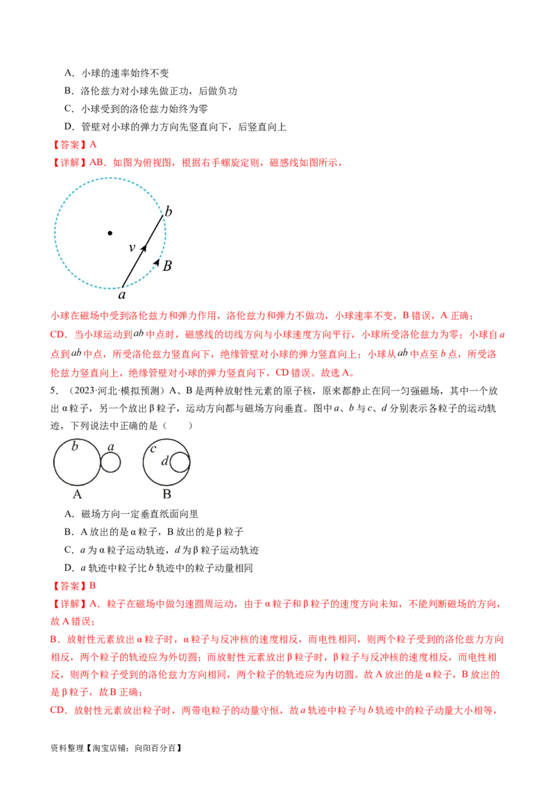 第50讲磁场对运动电荷的作用（练习）（解析版）_04高考物理_新高考复习资料_2024新高考复习资料_一轮复习资料_2024年高考物理一轮复习讲练测（讲义+练习+课件）（新高考）_讲义+练习