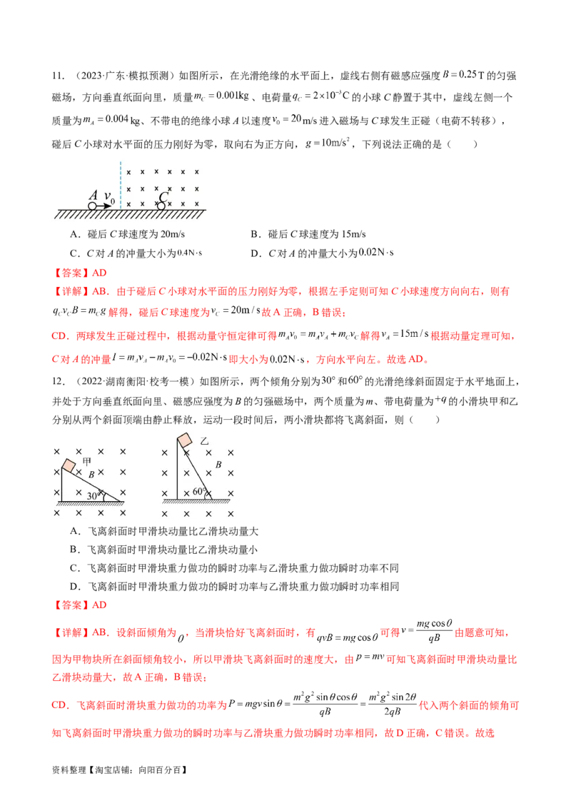 第50讲磁场对运动电荷的作用（练习）（解析版）_04高考物理_新高考复习资料_2024新高考复习资料_一轮复习资料_2024年高考物理一轮复习讲练测（讲义+练习+课件）（新高考）_讲义+练习