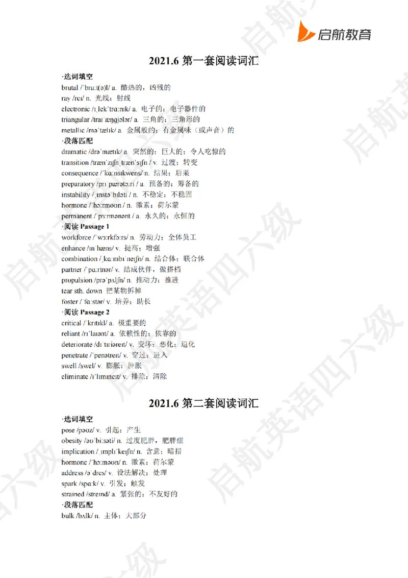 2021.6四级阅读词汇_最新更新，视频都在这_2026、6月四级速转存易和谐_0、2025年12月四级_01.启航四级全程班马天艺_09.2021-2025阅读真题词汇