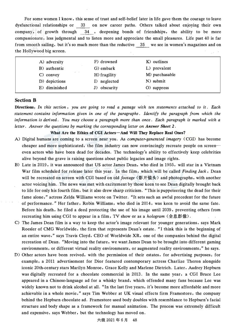 2021年06月英语六级真题（卷三）_最新更新，视频都在这_2026、6月四级速转存易和谐_四六级真题+资料包_六级真题_2021年06月六级真题及答案解析（完整版）