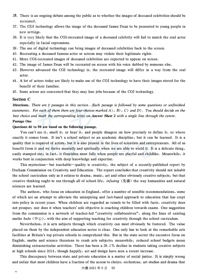 2021年06月英语六级真题（卷三）_最新更新，视频都在这_2026、6月四级速转存易和谐_四六级真题+资料包_六级真题_2021年06月六级真题及答案解析（完整版）
