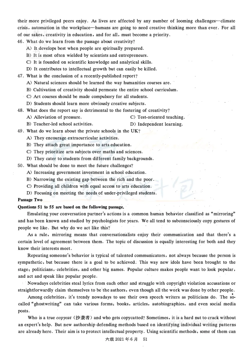 2021年06月英语六级真题（卷三）_最新更新，视频都在这_2026、6月四级速转存易和谐_四六级真题+资料包_六级真题_2021年06月六级真题及答案解析（完整版）