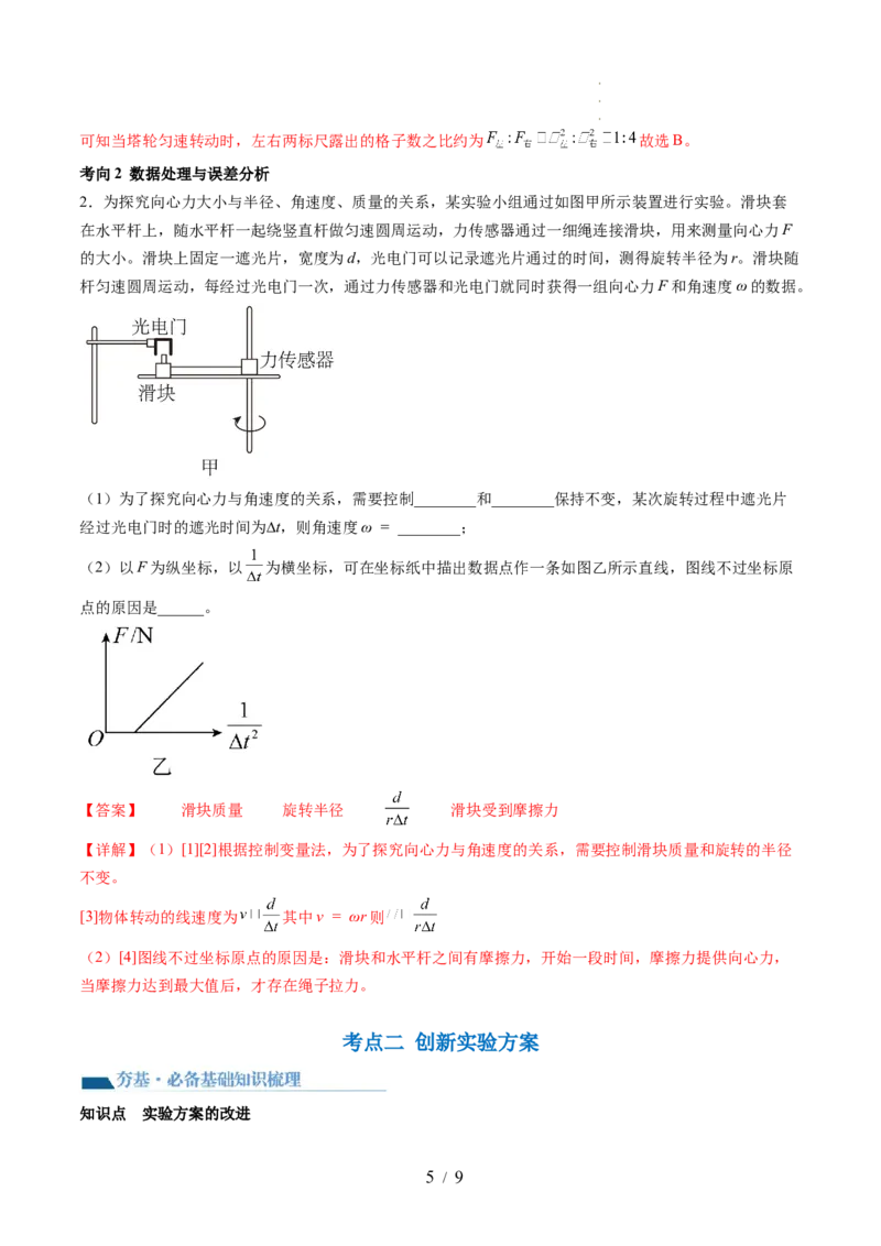 第21讲探究向心力大小与半径、角速度、质量的关系（讲义）（解析版）_04高考物理_新高考复习资料_2024新高考复习资料_一轮复习资料_讲义+练习