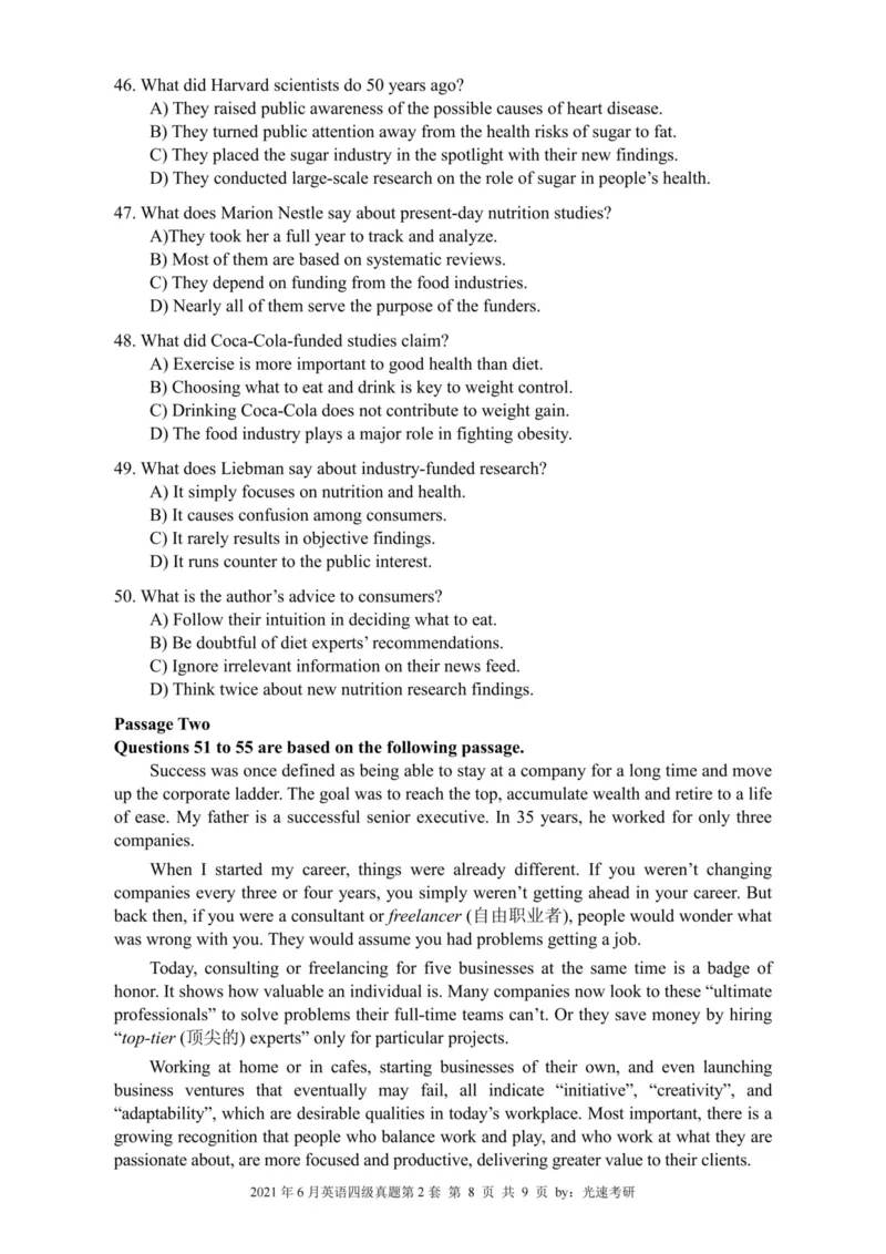 2021.06四级真题全3套(带书签)_02.四六级真题+模拟题（0128）_四级真题+音频+解析(0128)_03.2016&mdash;2025年新题型_2021年06月四级