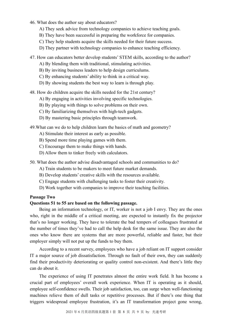 2021.06四级真题全3套(带书签)_02.四六级真题+模拟题（0128）_四级真题+音频+解析(0128)_03.2016&mdash;2025年新题型_2021年06月四级