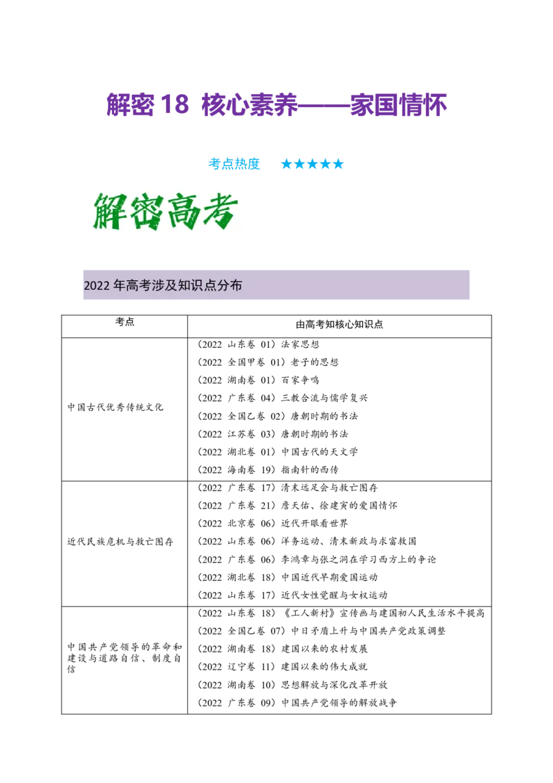 解密18核心素养&mdash;&mdash;家国情怀（复习讲义）-高频考点解密2023年高考历史二轮复习讲义+分层训练_07高考历史_新高考复习资料_2023年新高考复习资料