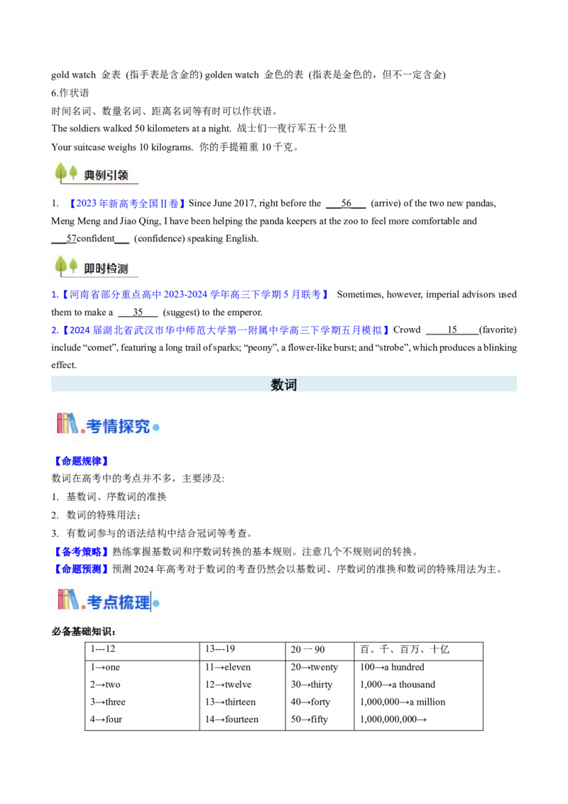 考点01名词与数词（核心考点精讲精练）-备战2025年高考英语一轮复习考点帮（新高考通用）（原卷版）_03高考英语_新高考复习资料_2025年新高考复习