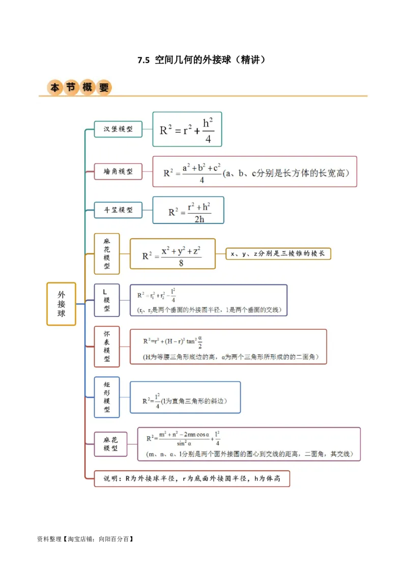7.5空间几何的外接球（精讲）（教师版）_新高考复习资料_2024年新高考资料_一轮复习资料_完2024年高考数学一轮复习一隅三反系列（新高考）