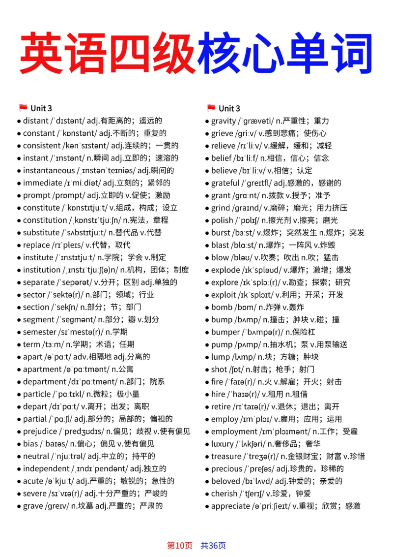 英语四级核心单词完整版36页_最新更新，视频都在这_2026、6月四级速转存易和谐_小红书同款笔记