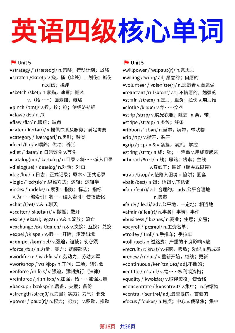 英语四级核心单词完整版36页_最新更新，视频都在这_2026、6月四级速转存易和谐_小红书同款笔记