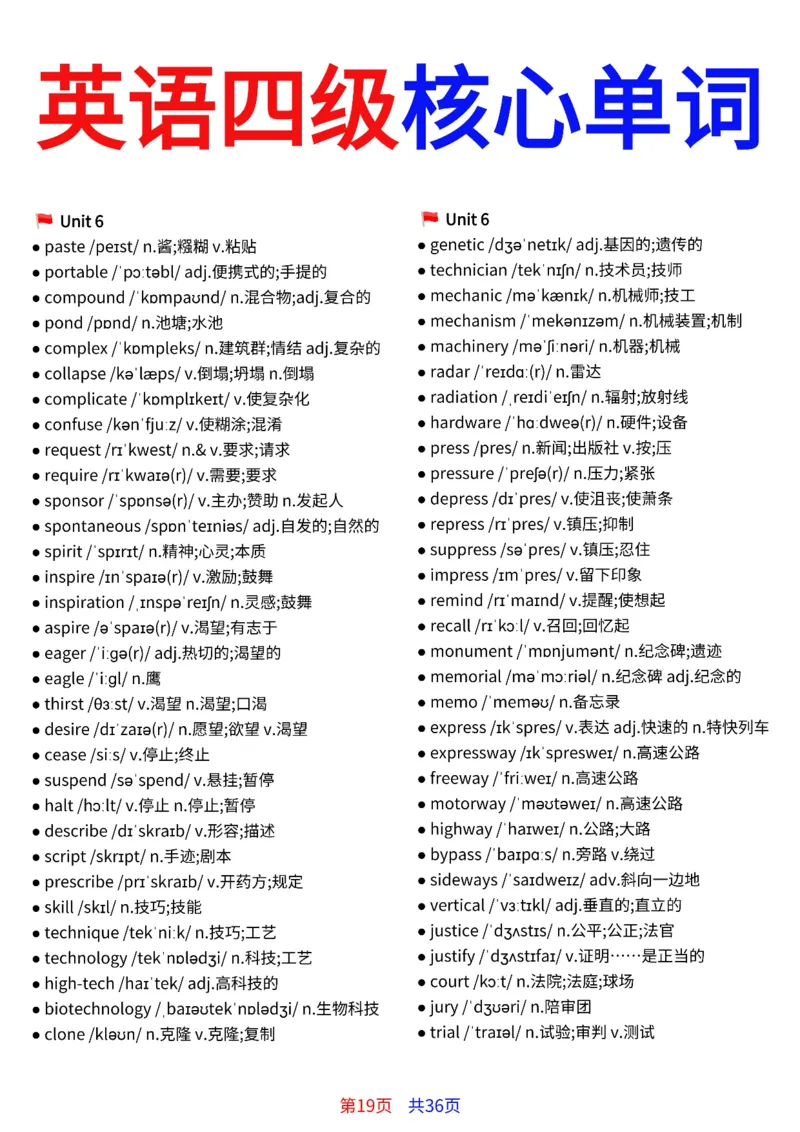 英语四级核心单词完整版36页_最新更新，视频都在这_2026、6月四级速转存易和谐_小红书同款笔记