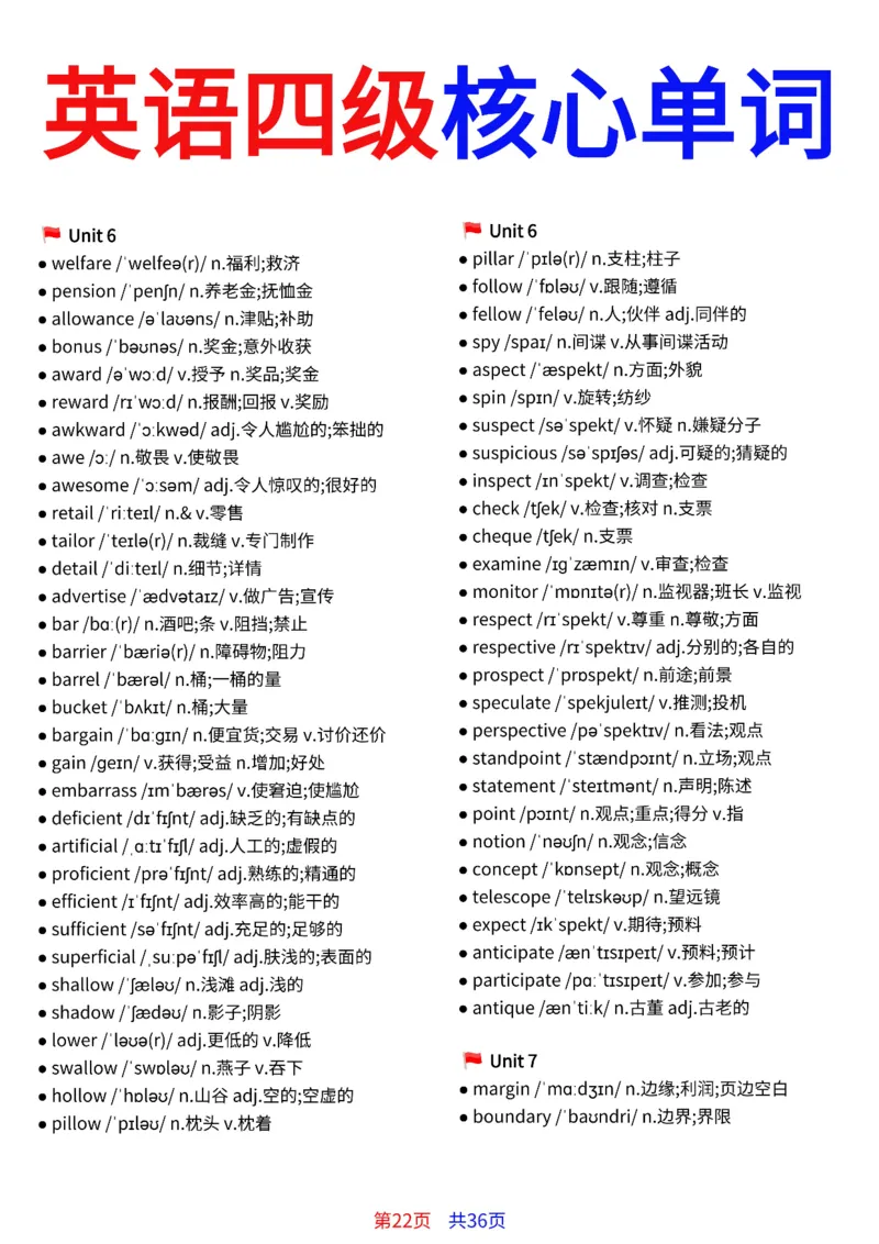 英语四级核心单词完整版36页_最新更新，视频都在这_2026、6月四级速转存易和谐_小红书同款笔记