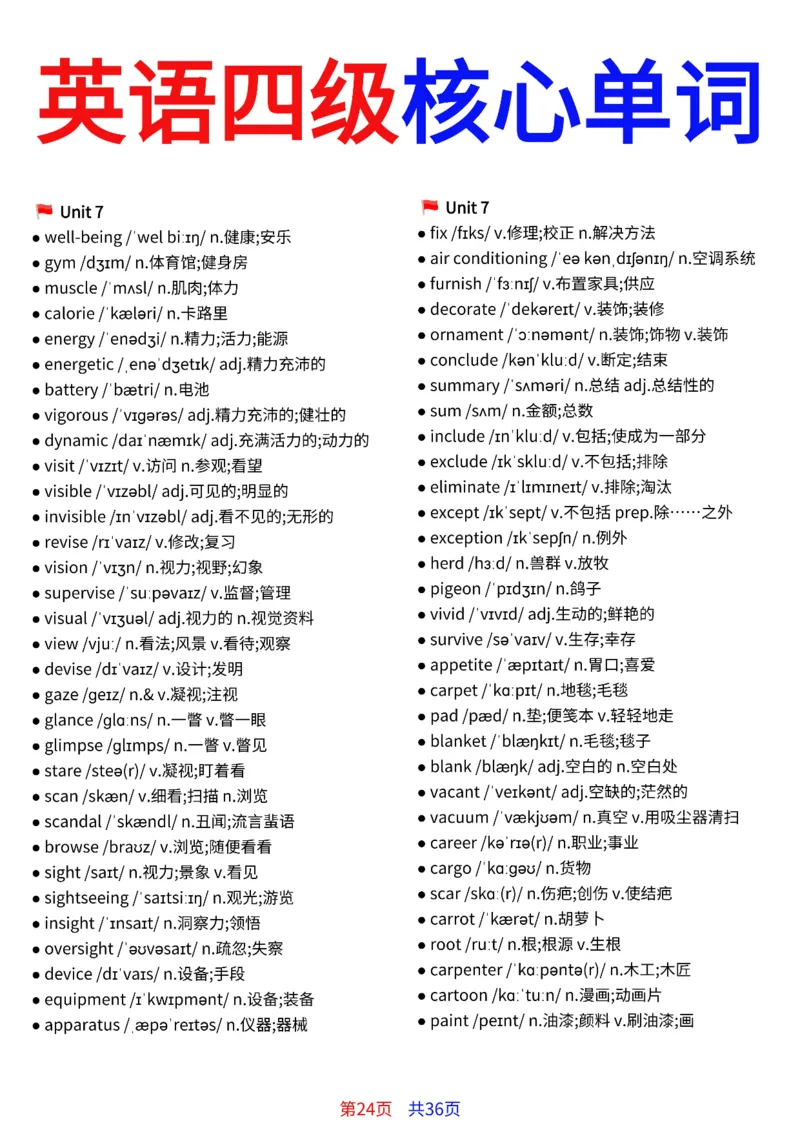 英语四级核心单词完整版36页_最新更新，视频都在这_2026、6月四级速转存易和谐_小红书同款笔记