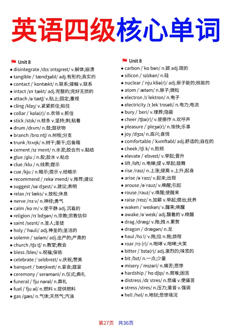 英语四级核心单词完整版36页_最新更新，视频都在这_2026、6月四级速转存易和谐_小红书同款笔记