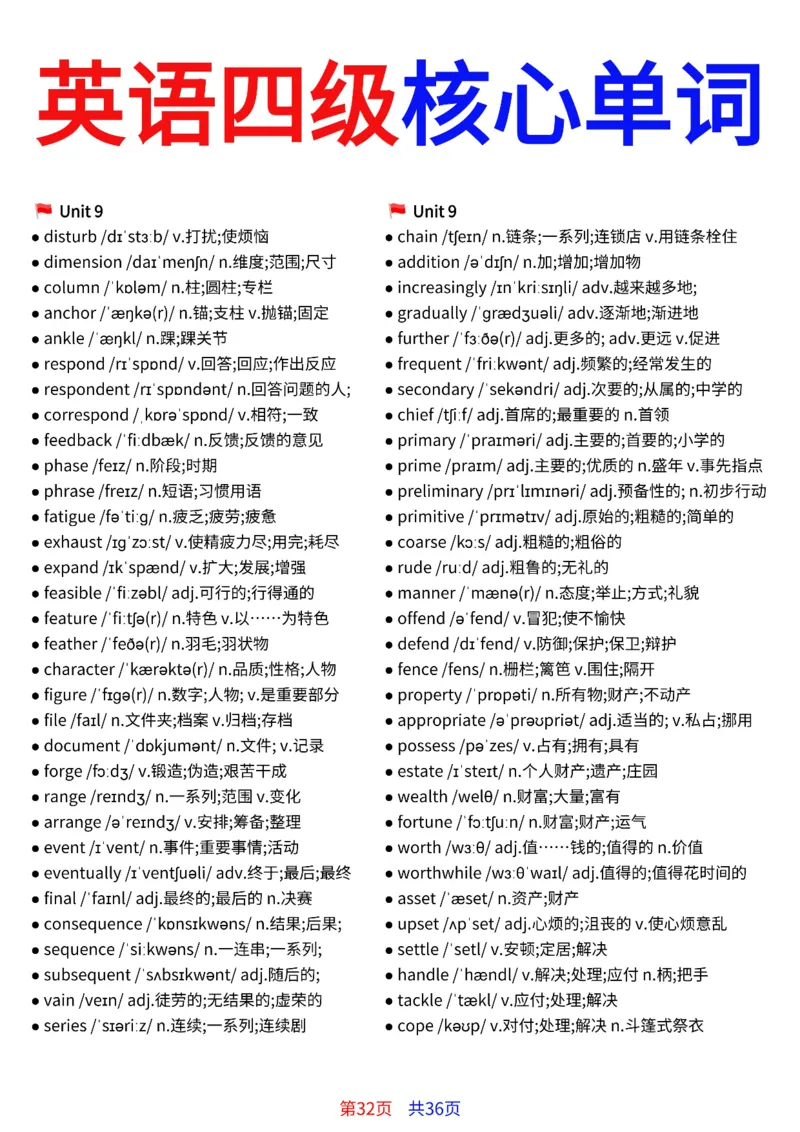 英语四级核心单词完整版36页_最新更新，视频都在这_2026、6月四级速转存易和谐_小红书同款笔记