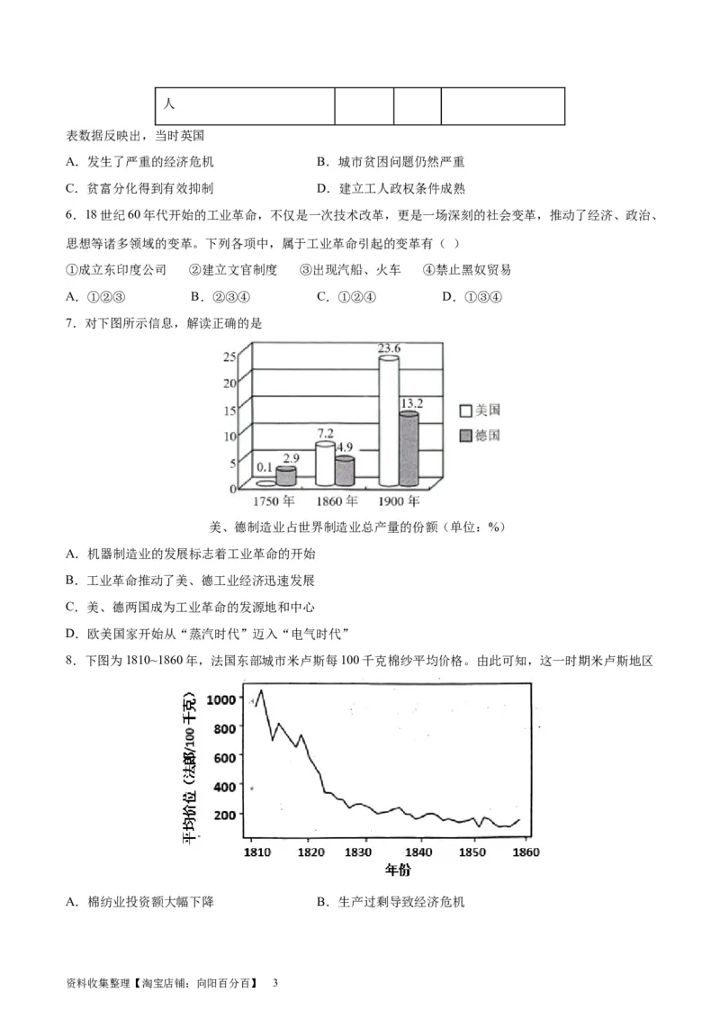 考点巩固卷15工业革命与马克思主义的诞生（原卷版）_07高考历史_新高考复习资料_2024年新高考复习资料_一轮复习资料_完2024年高考历史一轮复习考点通关卷（新高考通用）
