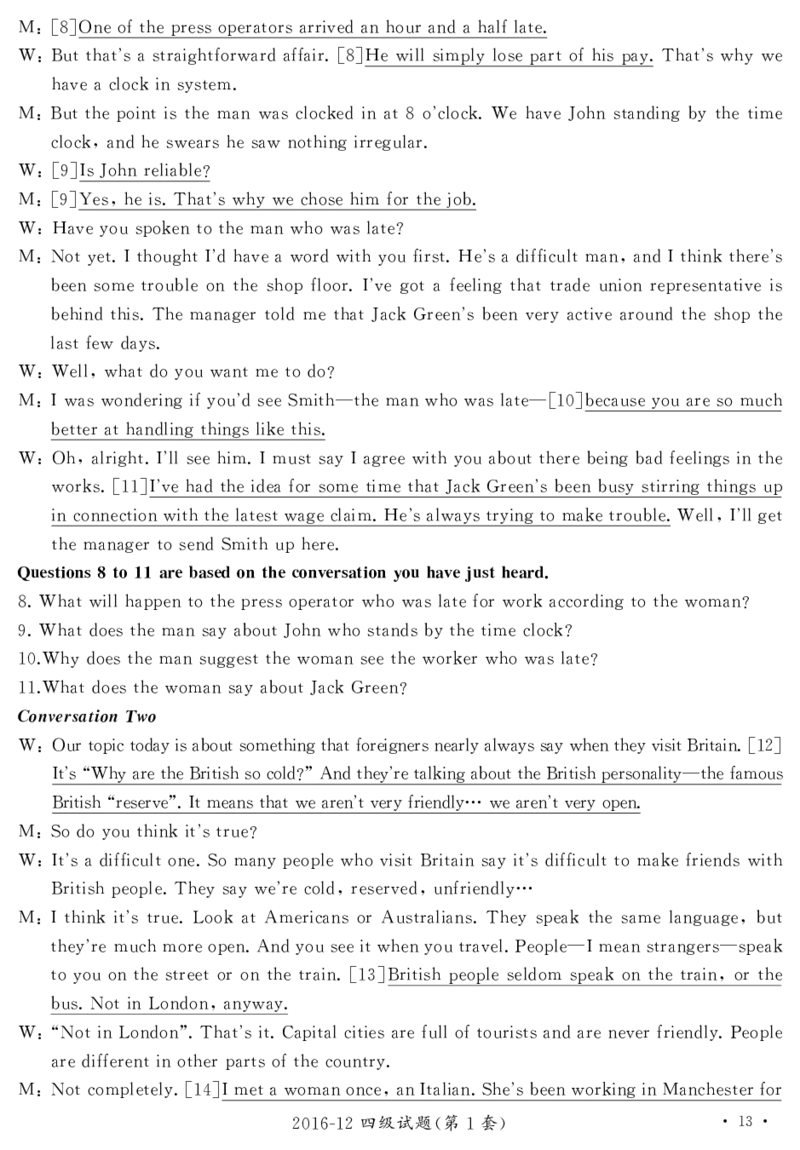 2016.12英语四级解析第1套_02.四六级真题+模拟题（0128）_四级真题+音频+解析(0128)_02.2013&mdash;2015年旧题型_2016年12月CET4_2016.12四级解析PDF