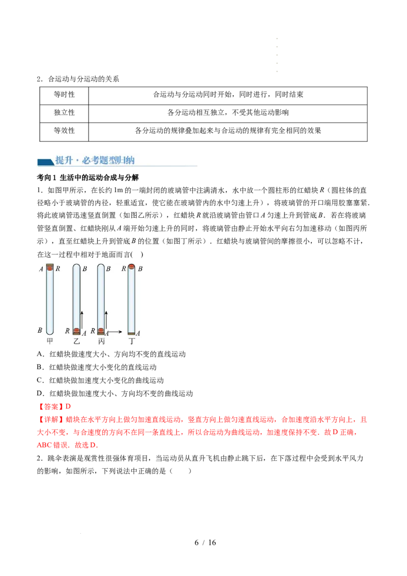 第16讲曲线运动运动的合成与分解（讲义）（解析版）_04高考物理_新高考复习资料_2024新高考复习资料_一轮复习资料_2024年高考物理一轮复习讲练测（讲义+练习+课件）（新高考）