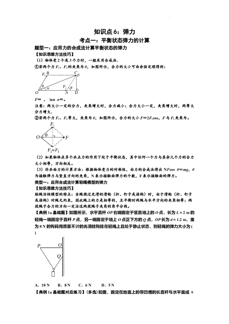 知识点6：弹力（原卷版）_04高考物理_新高考复习资料_2024新高考复习资料_一轮复习资料_基础版2024届高考物理一轮复习讲义及对应练习_知识点6：弹力基础版