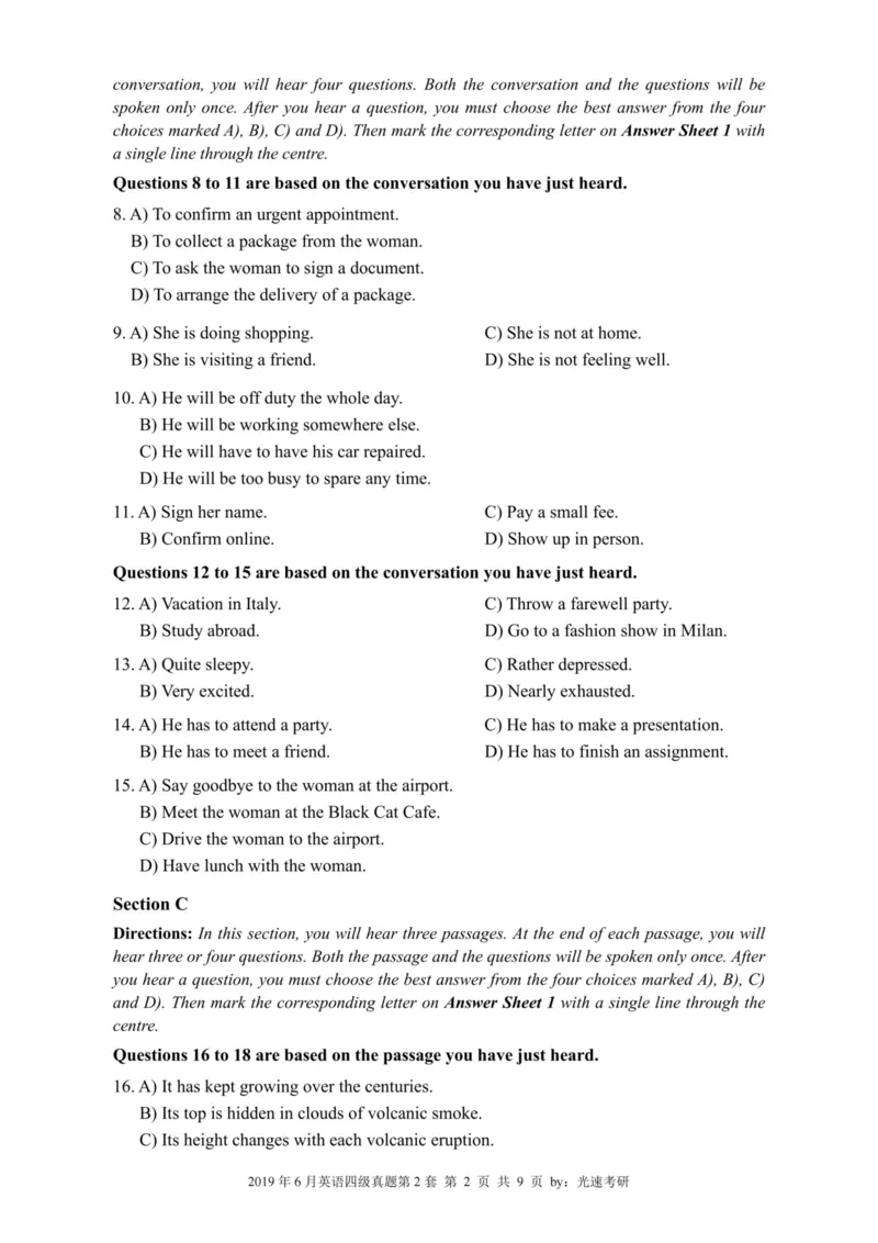 2019.06四级真题全3套(带书签)_02.四六级真题+模拟题（0128）_四级真题+音频+解析(0128)_03.2016&mdash;2025年新题型_2019年06月四级