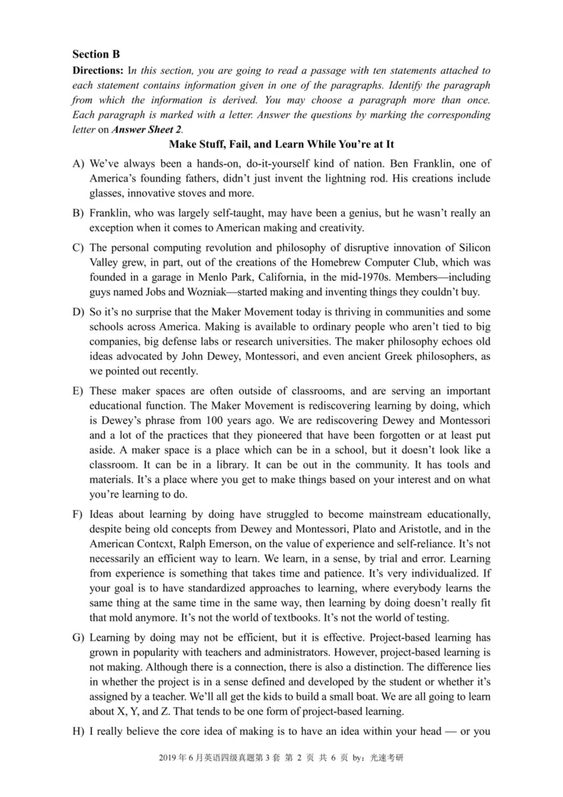 2019.06四级真题全3套(带书签)_02.四六级真题+模拟题（0128）_四级真题+音频+解析(0128)_03.2016&mdash;2025年新题型_2019年06月四级