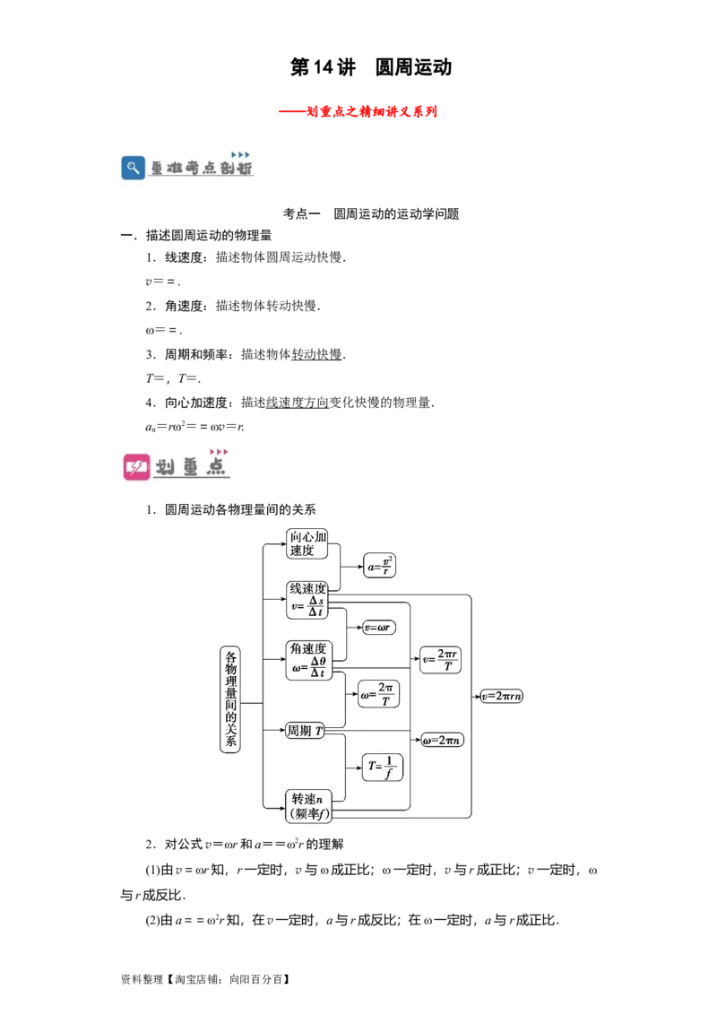 第14讲圆周运动（原卷版）_04高考物理_新高考复习资料_2024新高考复习资料_一轮复习资料_完划重点2024年高考一轮复习精细讲义