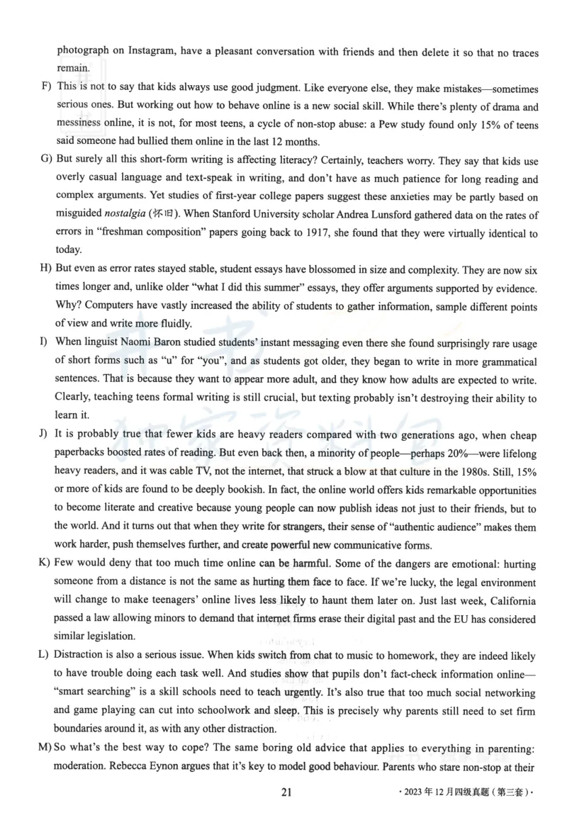 2023.12四级真题第3套_最新更新，视频都在这_2026、6月四级速转存易和谐_四六级真题+资料包_四级真题_2023年12月英语四级真题及答案解析（三套全）