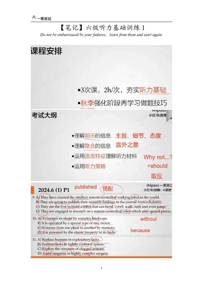 笔记六级听力基础训练1_最新更新，视频都在这_2026，6月六级速转存易和谐_0、2025年12月六级_04.笑过六级全程班周思成_00.讲义_暑期训练营