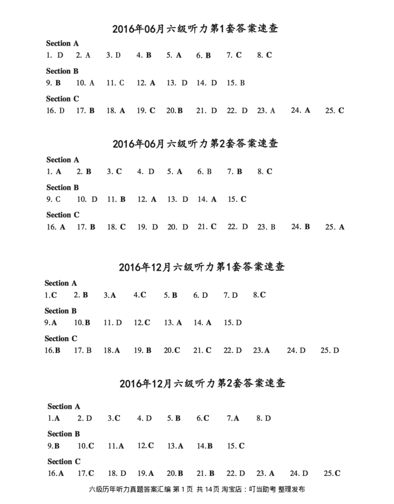 六级听力答案速查_最新更新，视频都在这_2026、6月四级速转存易和谐_新大学英语2025.6月4.6级真题_六级真题_六级听力专项